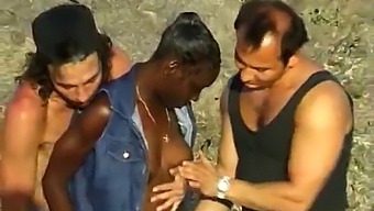 Exploited African Beauty Enjoys Double Penetration From Two White Guys
