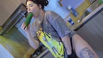 Big Tits Babe Enjoys A Cucumber In Her Pussy