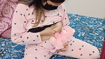 Indian Stepdaughter Indulges In Self-Pleasure With Her Favorite Teddy Bear While Her Stepfather Desires To Penetrate Her Vagina.