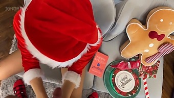 A European Beauty Delivers An Erotic Handjob, Then Switches To A Sexy Santa Outfit For A Ball Play Finale